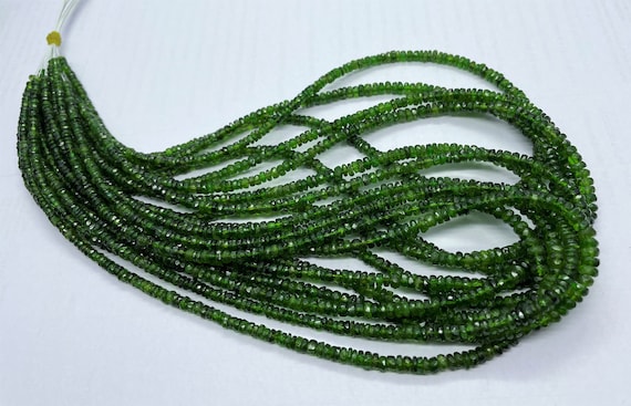 Aaa+ Natural Chrome Diopside Faceted Rondelle Beads, 3-4.5 Mm Natural Green Chrome Diopside Rondelle Beads, 18 Inch Chrome Diopside Necklace