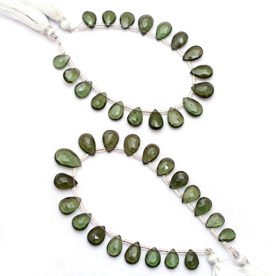 Aaa+ Natural Moldavite 7x10mm-8x12mm Faceted Pear Briolettes | 6inch Strand | Rare Moldavite Precious Gemstone Loose Beads For Jewelry