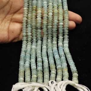Shop Aquamarine Rondelle Beads! AAA Natural Multi Aquamarine Smooth Rondelle Beads, 6.5-7 MM Shaded Aquamarine Beads, 14 Inch Plain Aquamarine Rondelle Bead Wholesale Beads | Natural genuine rondelle Aquamarine beads for beading and jewelry making.  #jewelry #beads #beadedjewelry #diyjewelry #jewelrymaking #beadstore #beading #affiliate #ad