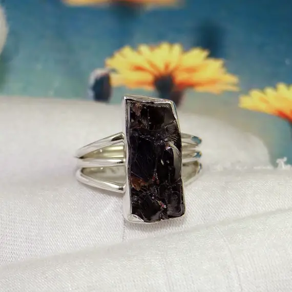 Aaa Rough Shungite Ring, Raw Shungite Ring, Solid 925 Silver Ring, Sterling Silver Ring, For Her, Healing Stone Ring, Ready To Ship, Jpy0608