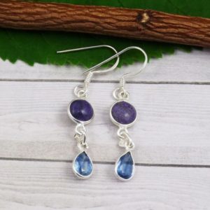 Shop Sugilite Earrings! AAA Sugilite Earring, Cut Kyanite Earring, Solid 925 Silver Earring, Anniversary Earring, Bezel Earring, Two Stone Earring, For Her, M83117 | Natural genuine Sugilite earrings. Buy crystal jewelry, handmade handcrafted artisan jewelry for women.  Unique handmade gift ideas. #jewelry #beadedearrings #beadedjewelry #gift #shopping #handmadejewelry #fashion #style #product #earrings #affiliate #ad