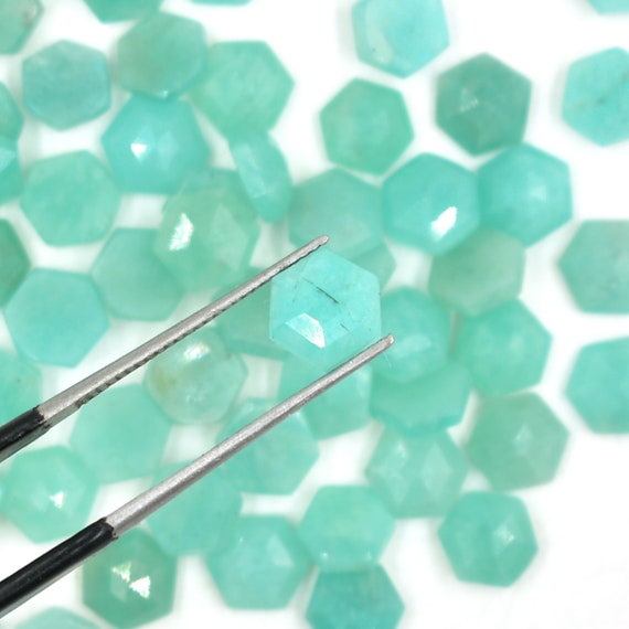 Amazonite Hexagon Rose Cut Stone, Faceted Amazonite Cabochons For Bezel Jewelry, 6 To 12 Mm Hexagon Shape Gemstone, 5 Pieces