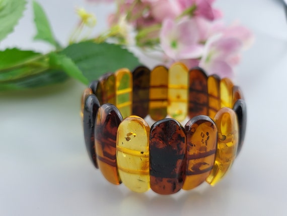 Amber Bracelet, Multicolored Amber Wristlest, Natural Baltic Amber Armlet, Genuine Gemstone Jewerly, Handmade Bracelet, Gift For Her