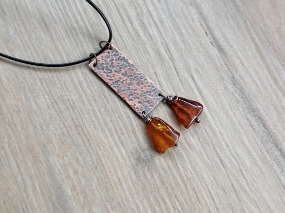 Amber Necklace Boho Hammered Jewelry Amber Copper Pendant Etsy Gifts Handmade Jewelry