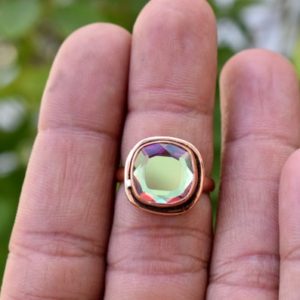 Angel Aura Quartz Ring, Gorgeous Cushion Cut Aura Quartz Gemstone Ring, 925 Solid Sterling Silver Ring, Rose Gold, 22K Yellow Gold Fill Ring | Natural genuine Gemstone rings, simple unique handcrafted gemstone rings. #rings #jewelry #shopping #gift #handmade #fashion #style #affiliate #ad