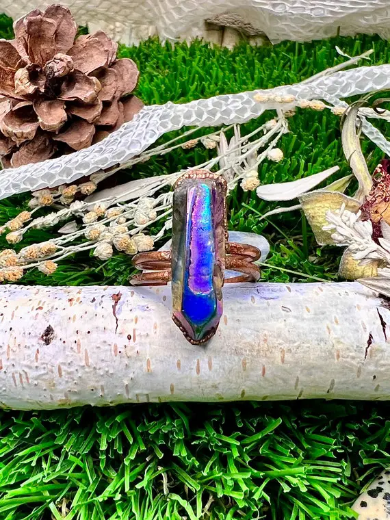 Angel Aura Quartz Ring | Healing Crystals, Electroformed Crystal Jewelry | Good Vibes | Boho Fashion