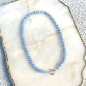 Shop Angelite Necklaces! Angelite hand knotted necklace • genuine gemstone • sterling silver • candy necklace | Natural genuine Angelite necklaces. Buy crystal jewelry, handmade handcrafted artisan jewelry for women.  Unique handmade gift ideas. #jewelry #beadednecklaces #beadedjewelry #gift #shopping #handmadejewelry #fashion #style #product #necklaces #affiliate #ad