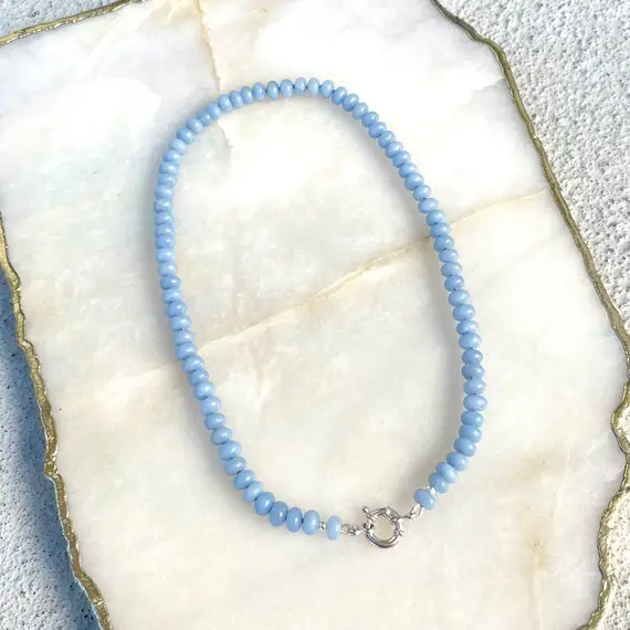 Angelite Hand Knotted Necklace • Genuine Gemstone • Sterling Silver • Candy Necklace