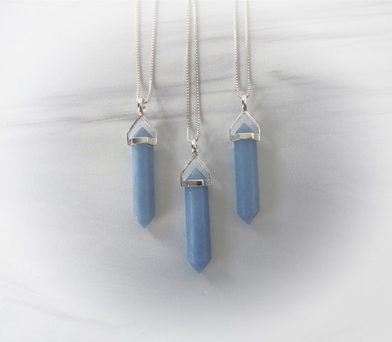Angelite Necklace, Blue Angelite Point, Sterling Gemstone Point, Healing Crystal Necklace, Layering Necklace, Gemstone Appeal, Gsa