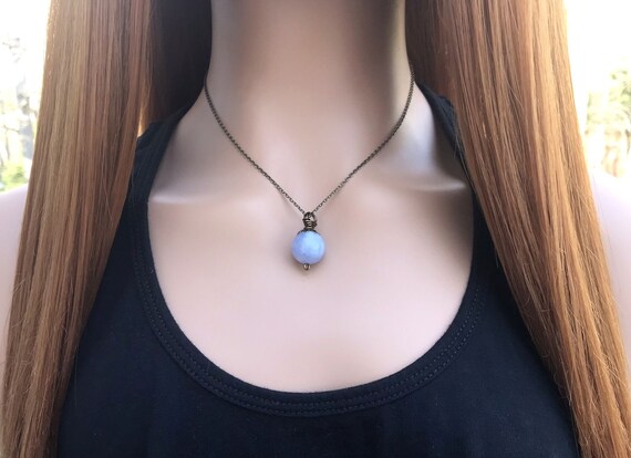 Angelite Necklace, Crystal Ball Choker