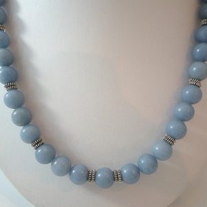 Angelite Necklace Silver Gemstone Necklace Dusty Blue Bead Necklace Short Light Blue Angelite Strand | Natural genuine Array jewelry. Buy crystal jewelry, handmade handcrafted artisan jewelry for women.  Unique handmade gift ideas. #jewelry #beadedjewelry #beadedjewelry #gift #shopping #handmadejewelry #fashion #style #product #jewelry #affiliate #ad