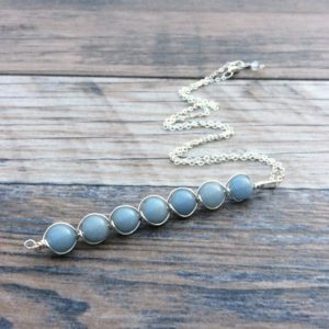Shop Angelite Necklaces! Angelite necklace, Third eye chakra, Sterling or 14k Gold filled | Natural genuine Angelite necklaces. Buy crystal jewelry, handmade handcrafted artisan jewelry for women.  Unique handmade gift ideas. #jewelry #beadednecklaces #beadedjewelry #gift #shopping #handmadejewelry #fashion #style #product #necklaces #affiliate #ad