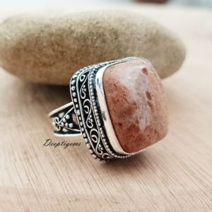Shop Aragonite Rings! Antique Natural Aragonite Ring Size 8, Gemstone Ring, Brown Promise Ring, 925 Sterling Silver Jewelry, Anniversary Gift, Ring For Her | Natural genuine Aragonite rings, simple unique handcrafted gemstone rings. #rings #jewelry #shopping #gift #handmade #fashion #style #affiliate #ad
