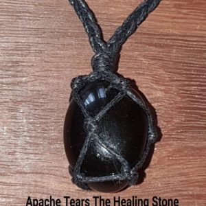 Shop Apache Tears Jewelry! Apache Tears  Pendant Hand Wrapped  In A Waxed Cord Cage | Natural genuine Apache Tears jewelry. Buy crystal jewelry, handmade handcrafted artisan jewelry for women.  Unique handmade gift ideas. #jewelry #beadedjewelry #beadedjewelry #gift #shopping #handmadejewelry #fashion #style #product #jewelry #affiliate #ad