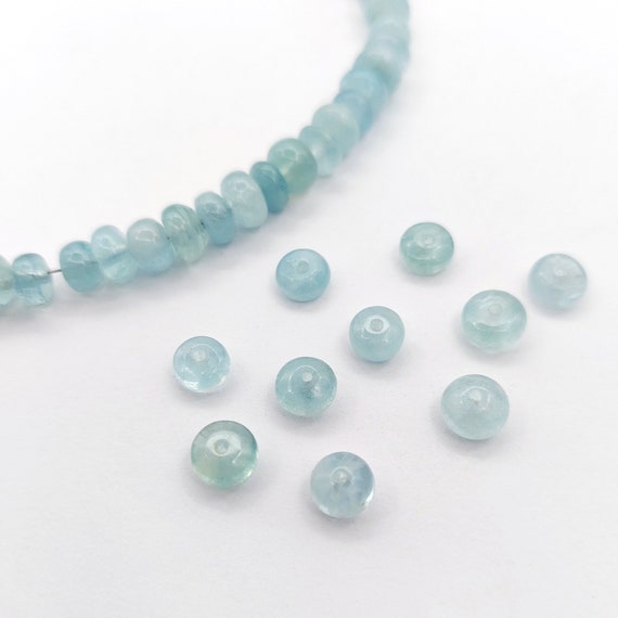 Aquamarine Rondelle Beads, Smooth Rondelle Beads, Natural Aquamarine Round Beads, Centre Drilled Beads, Natural Gemstone Beads