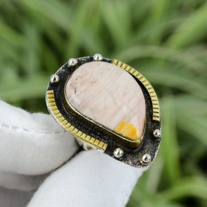 Shop Aragonite Rings! Aragonite Ring 925 Sterling Silver Ring Ring Size 6 18K Gold Plated Beautiful Gemstone Ring Handmade Jewelry Wonderful Gift Ring Unique Ring | Natural genuine Aragonite rings, simple unique handcrafted gemstone rings. #rings #jewelry #shopping #gift #handmade #fashion #style #affiliate #ad