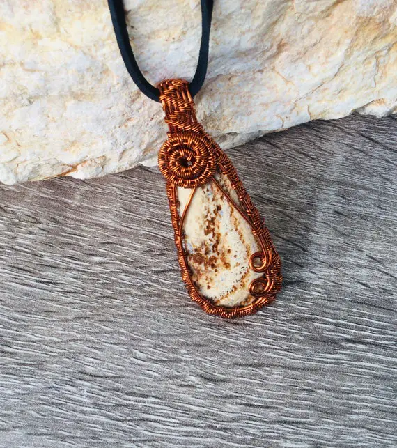 Aragonite Wire Wrapped Pendant Necklace, Brown Aragonite Wrap Pendant, Crystal Gemstone Pendant