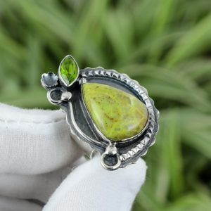 Australian Serpentine Ring Peridot Ring 925 Sterling Silver Ring Ring Size 7 Very Pretty Gemstone Ring Handmade Silver Jewelry Wedding Gift | Natural genuine Gemstone jewelry. Buy handcrafted artisan wedding jewelry.  Unique handmade bridal jewelry gift ideas. #jewelry #beadedjewelry #gift #crystaljewelry #shopping #handmadejewelry #wedding #bridal #jewelry #affiliate #ad