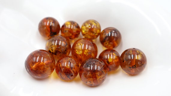 Baltic Amber Round Beads From 10 Mm To 13 Mm Size, Drilled | Light Cognac Color Amber Stones