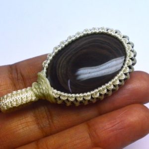 Shop Rainbow Obsidian Jewelry! Mexican Awesome Quality Obsidian Pendent Gemstone, Solid Macrame Pendent Obsidian Cabochon, Healing Crystal, Oval Shape, Size 50X26X7 MM | Natural genuine Rainbow Obsidian jewelry. Buy crystal jewelry, handmade handcrafted artisan jewelry for women.  Unique handmade gift ideas. #jewelry #beadedjewelry #beadedjewelry #gift #shopping #handmadejewelry #fashion #style #product #jewelry #affiliate #ad