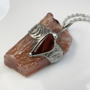 Shop Calcite Necklaces! big red CALCITE and red tigers eye,red calcite necklace,silver gemstone necklace,raw jewelry,healing pendant,gemstone jewelry | Natural genuine Calcite necklaces. Buy crystal jewelry, handmade handcrafted artisan jewelry for women.  Unique handmade gift ideas. #jewelry #beadednecklaces #beadedjewelry #gift #shopping #handmadejewelry #fashion #style #product #necklaces #affiliate #ad