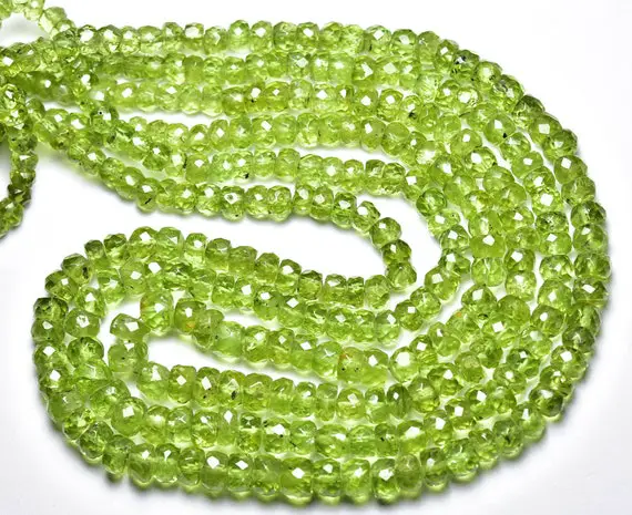 Big Superb Peridot Rondelle Beads - 8 Inches - Natural Beautiful Micro Cut Faceted Peridot Rondelle - Size Is 5 - 7 Mm #2274