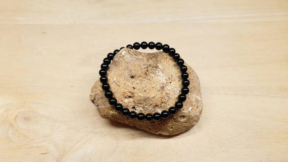 Black Jet Bracelet. Reiki Jewelry Uk. 6mm Crystals 19cm Long Elastic Stretch Boho Hippie Womens Stacking Bracelets