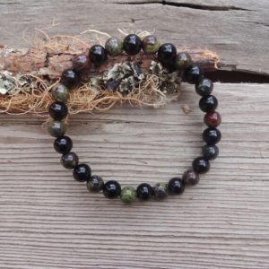 Black Jet Stone and Dragon Blood Jasper protection bracelet | Natural genuine Jet bracelets. Buy crystal jewelry, handmade handcrafted artisan jewelry for women.  Unique handmade gift ideas. #jewelry #beadedbracelets #beadedjewelry #gift #shopping #handmadejewelry #fashion #style #product #bracelets #affiliate #ad