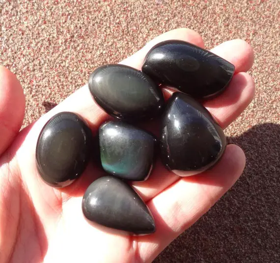 Black Obsidian Cabochon, Natural Rainbow Obsidian Cabochon, Gemstone Cabochon