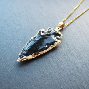 Black obsidian necklace Arrowhead necklace Real obsidian pendant Stone arrow head necklace |  #affiliate