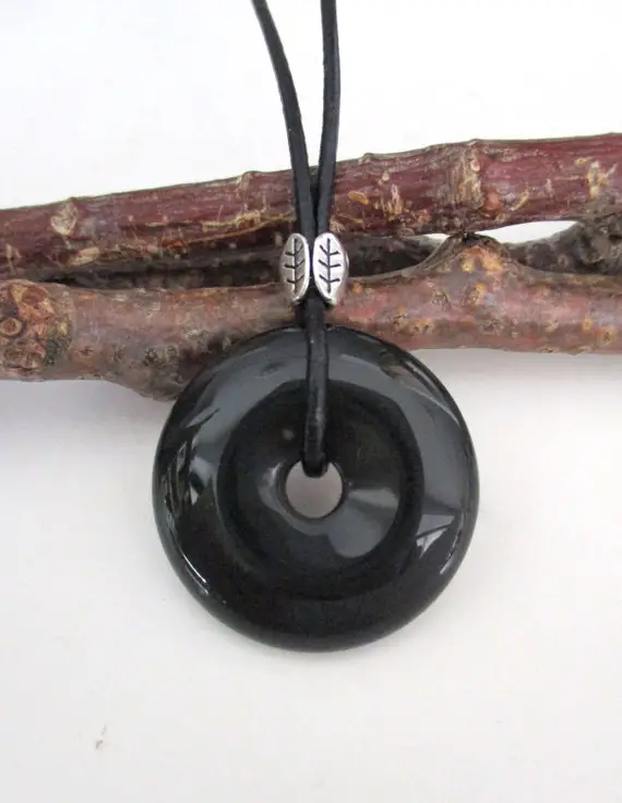 Rainbow Obsidian Natural Gemstone Donut Energy Pendant Necklace 30-40mm.  Ed390 / Ed552