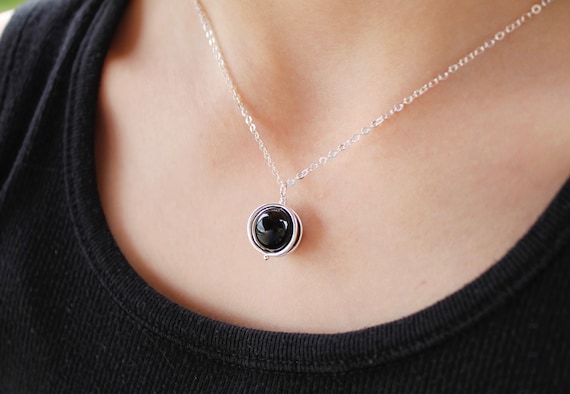 Black Rainbow Obsidian Necklace * Minimalist Raw Crystal Pendant * 925 Sterling Silver * Healing Gemstone * Chakra * Circle * Protection