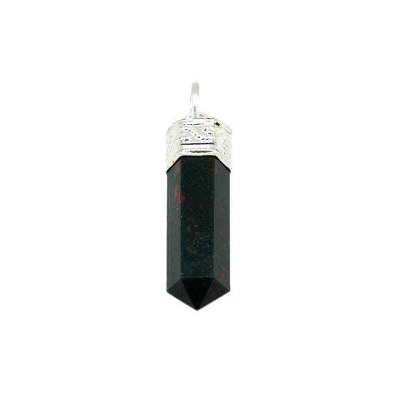 Bloodstone Heliotrope Silver Plated Point Pendant|bloodstone Pendant|bloodstone Jewelry|bloodstone Necklace|bloodstone Point|heliotrope|
