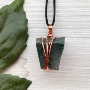 Shop Bloodstone Necklaces! Bloodstone Necklace, Raw Dark Green Crystal, Copper Wire Wrapped, Bloodstone Pendant, New Age Jewelry | Natural genuine Bloodstone necklaces. Buy crystal jewelry, handmade handcrafted artisan jewelry for women.  Unique handmade gift ideas. #jewelry #beadednecklaces #beadedjewelry #gift #shopping #handmadejewelry #fashion #style #product #necklaces #affiliate #ad
