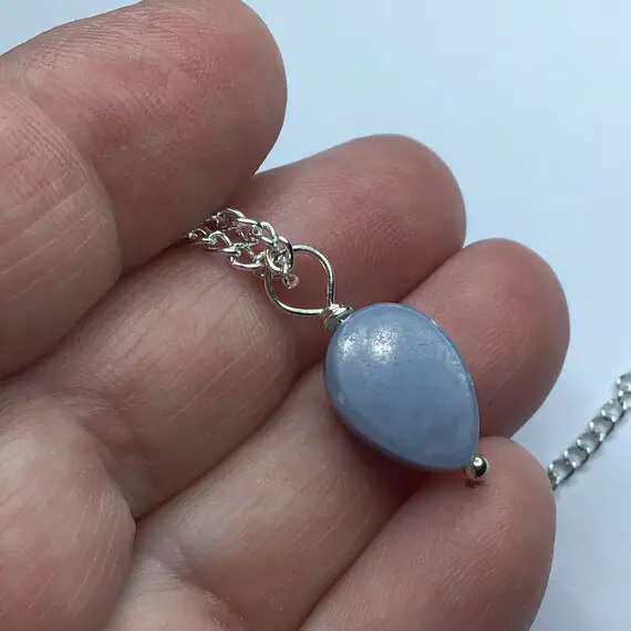 Blue Angelite Necklace, Raw Crystal Pendant, Genuine Rough Natural Gemstone, Teardrop, Crystal Healing, Uk Gift Her, Something Blue, Wedding
