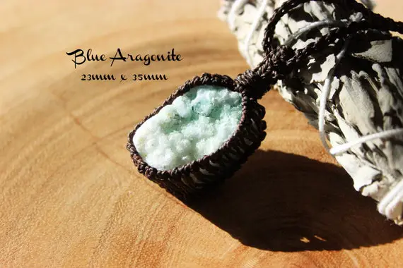 Macrame Necklace, Blue Aragonite Necklace ,crystal Cluster Necklace, High Vibration Crystal Jewelry, Crystal Specimen Necklace,birthday Gift