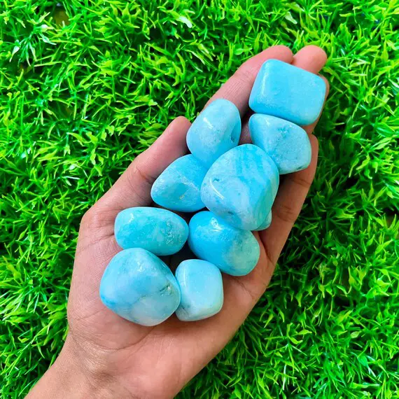 Blue Aragonite Palm Tumble Stone | Aragonite Tumbles | Tumbled Crystal | Aragonite Pocket Stone | Worry Stones | Sacred Altar | Tumble Gifts