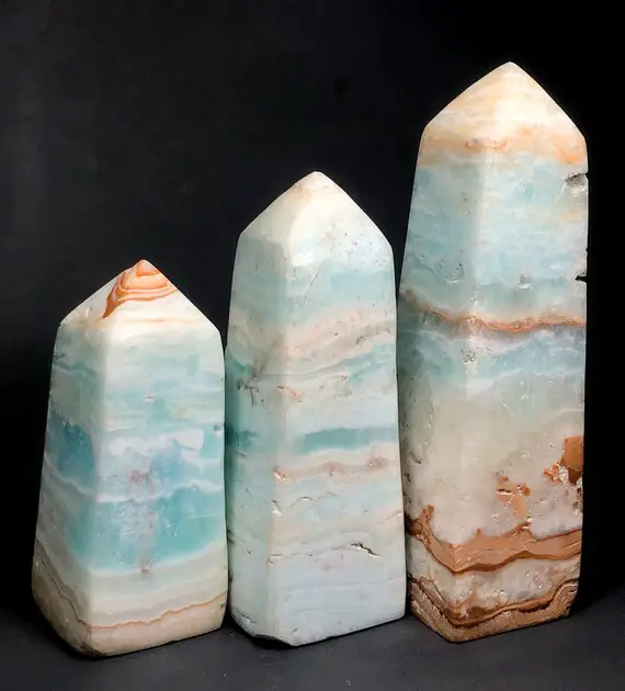 Blue Aragonite Tower With Golden Brown Iron Oxide-539 Gram-110*34*33 Mm