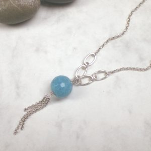 Shop Blue Calcite Jewelry! Blaue Calcit Kette 925 Silber – Halskette Kugel facettiert aqua (n994) | Natural genuine Blue Calcite jewelry. Buy crystal jewelry, handmade handcrafted artisan jewelry for women.  Unique handmade gift ideas. #jewelry #beadedjewelry #beadedjewelry #gift #shopping #handmadejewelry #fashion #style #product #jewelry #affiliate #ad