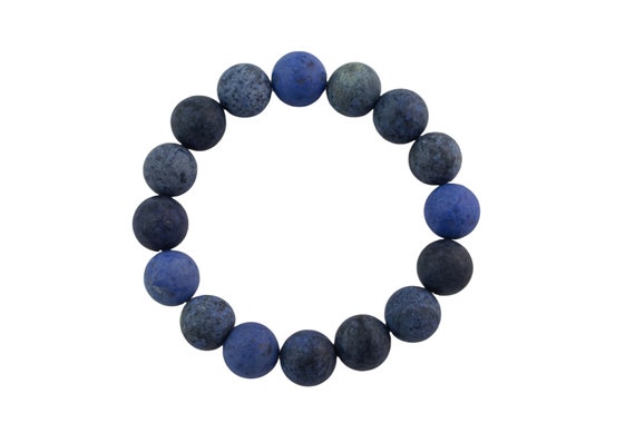 Blue Dumortierite Bracelet Matte Round Size 6mm And 8mm Handmade In Usa Natural Gemstone Crystal Bracelets - Handmade Jewelry - Approx. 7"