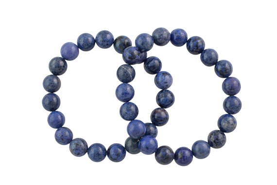 Blue Dumortierite Bracelet Smooth Round Size 6mm And 8mm Handmade In Usa Natural Gemstone Crystal Bracelets - Handmade Jewelry - Approx. 7"