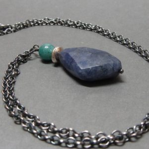 Shop Dumortierite Necklaces! Blue Dumortierite Necklace Pendant Amazonite Gemstone Nugget Oxidized Sterling Silver | Natural genuine Dumortierite necklaces. Buy crystal jewelry, handmade handcrafted artisan jewelry for women.  Unique handmade gift ideas. #jewelry #beadednecklaces #beadedjewelry #gift #shopping #handmadejewelry #fashion #style #product #necklaces #affiliate #ad