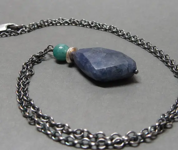 Blue Dumortierite Necklace Pendant Amazonite Gemstone Nugget Oxidized Sterling Silver