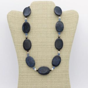 Shop Dumortierite Necklaces! Blue dumortierite, onyx, quartz gemstone & Bali silver beaded statement necklace, jewelry for women, gift for her | Natural genuine Dumortierite necklaces. Buy crystal jewelry, handmade handcrafted artisan jewelry for women.  Unique handmade gift ideas. #jewelry #beadednecklaces #beadedjewelry #gift #shopping #handmadejewelry #fashion #style #product #necklaces #affiliate #ad
