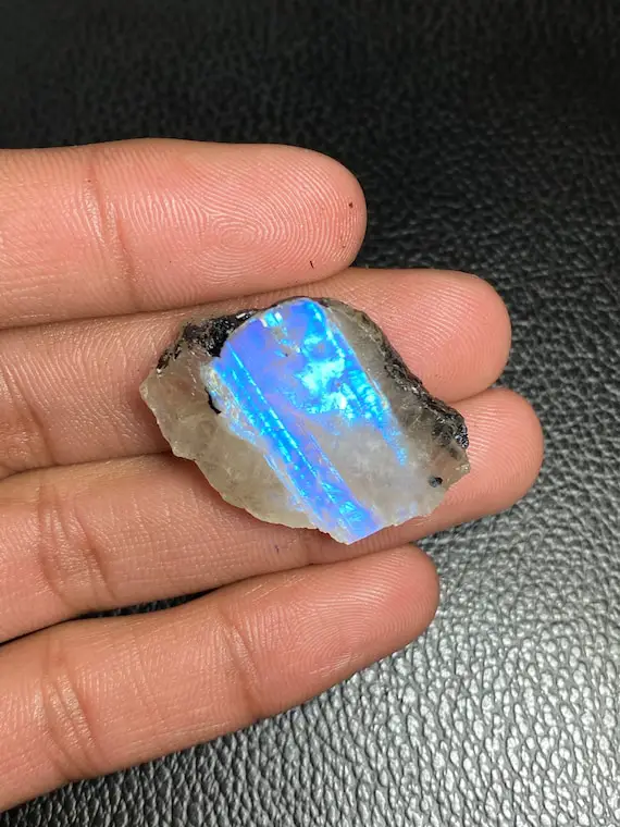 Blue Flashy Rainbow Moonstone Rough Slab With Black Tourmaline Fancy Shape Gemstone Raw Rough Size - 23.50x33.50x6.50 Mm For Making Jewelry