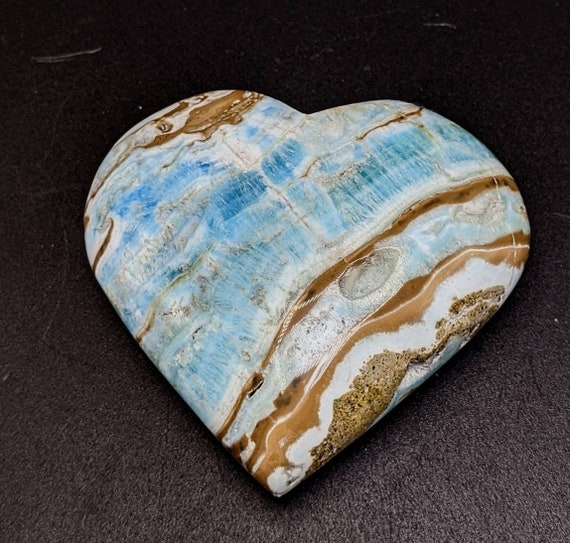 Blue Heart Shape Aragonite Polished Healing Stone, 174.5 Grams