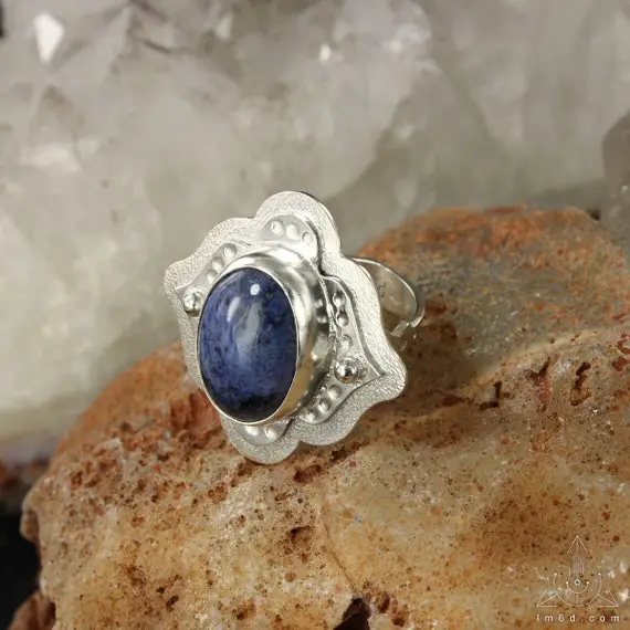Boho Style Ring With Dumortierite In Size 8 - Handmade B0142