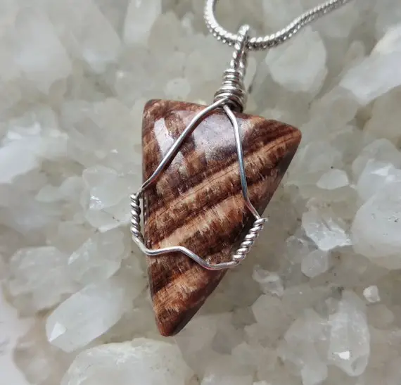 Brown Aragonite Wire Wrapped Pendant ~ Sterling Silver Wire ~ Handmade Jewelry