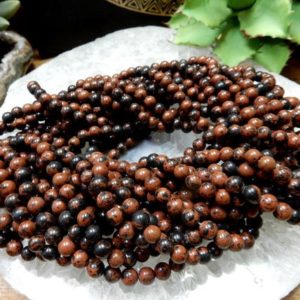 Shop Obsidian Round Beads! Brown Obsidian Round 6mm or 8mm Beads– 1 STRAND – (S125B5-01)(S125B5-02) | Natural genuine round Obsidian beads for beading and jewelry making.  #jewelry #beads #beadedjewelry #diyjewelry #jewelrymaking #beadstore #beading #affiliate #ad