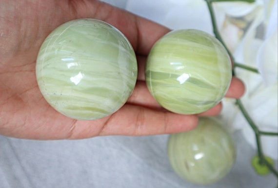 Butter Jade Sphere 45mm, Green Jade Crystal Sphere For Abundance Lucky Stone